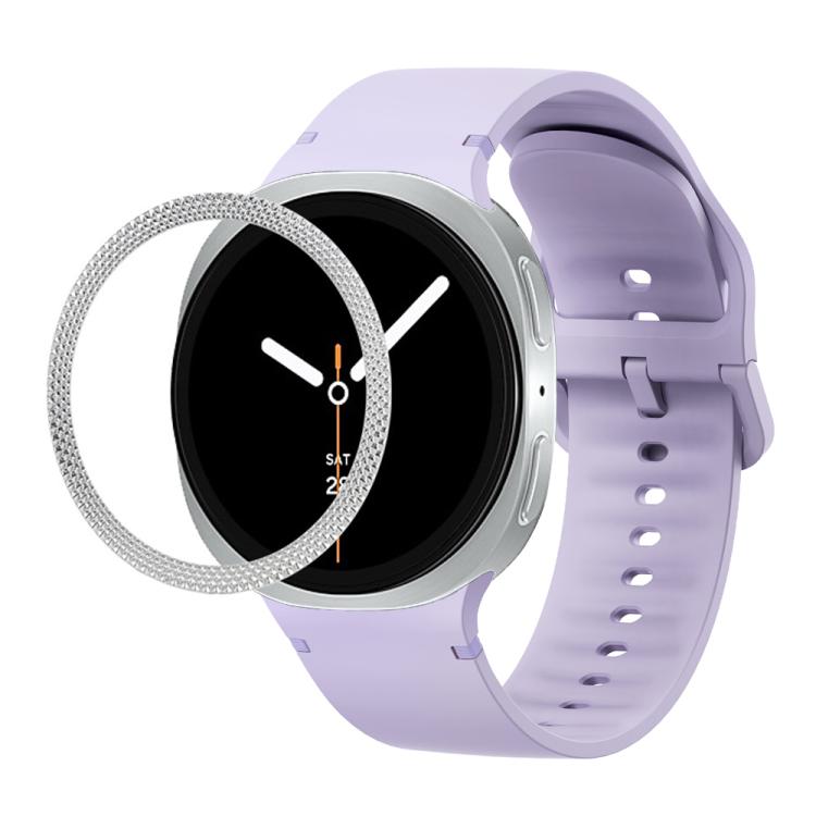 For Samsung Galaxy Watch8 40mm Rhombic Texture Bezel and Solid Color Stitched Silicone Watch Band(Official Purple Silver) - free shipping - PMC TechLife - Order now!