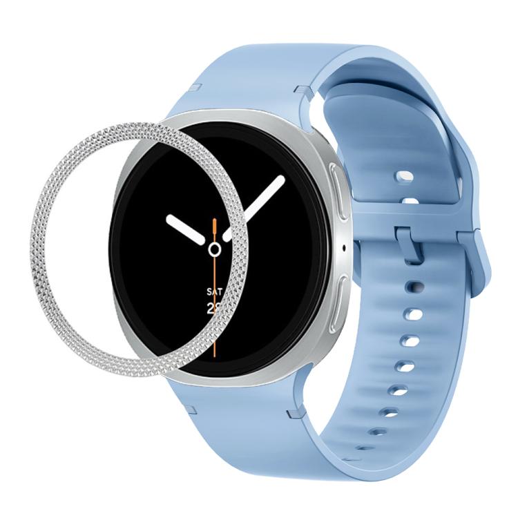 For Samsung Galaxy Watch8 40mm Rhombic Texture Bezel and Solid Color Stitched Silicone Watch Band(Light Blue Silver) - free shipping - PMC TechLife - Order now!