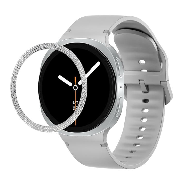 For Samsung Galaxy Watch8 40mm Rhombic Texture Bezel and Solid Color Stitched Silicone Watch Band(Gray Silver) - free shipping - PMC TechLife - Order now!