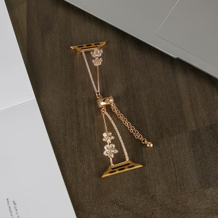For Apple Watch 46mm / 49mm / 45mm / 44mm Copper-Inlaid Zircon 5-petal Flower Bracelet Watch Band(Gold) - free shipping - PMC TechLife - Order now!