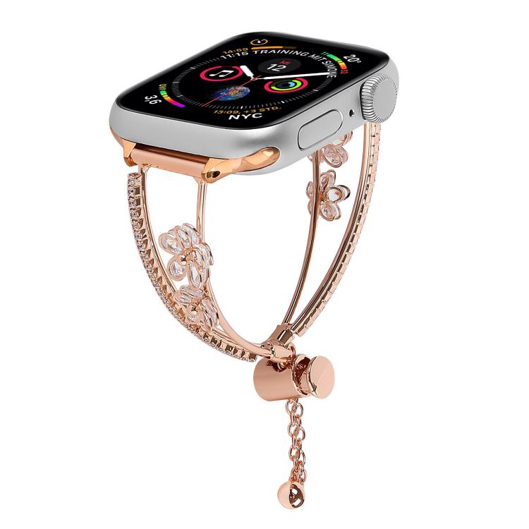 For Apple Watch 46mm / 49mm / 45mm / 44mm Copper-Inlaid Zircon 5-petal Flower Bracelet Watch Band(Rose Gold) - free shipping - PMC TechLife - Order now!