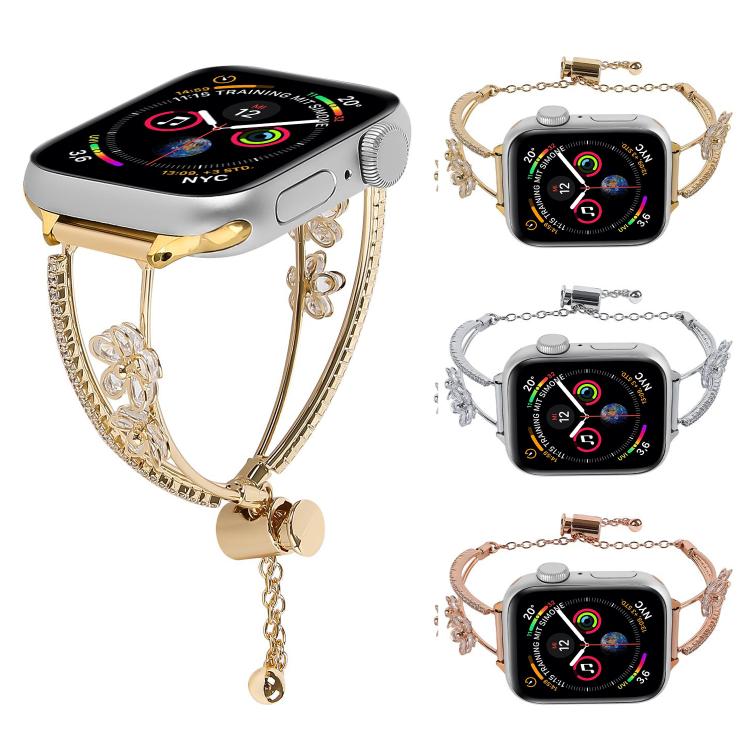 For Apple Watch 42mm / 41mm / 40mm / 38mm Copper-Inlaid Zircon 5-petal Flower Bracelet Watch Band(Rose Gold) - free shipping - PMC TechLife - Order now!