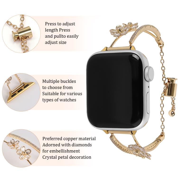 For Apple Watch 42mm / 41mm / 40mm / 38mm Copper-Inlaid Zircon 5-petal Flower Bracelet Watch Band(Rose Gold) - free shipping - PMC TechLife - Order now!