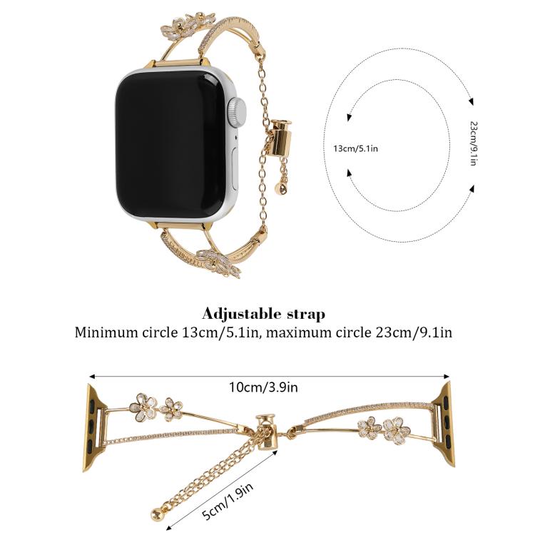 For Apple Watch 46mm / 49mm / 45mm / 44mm Copper-Inlaid Zircon 5-petal Flower Bracelet Watch Band(Rose Gold) - free shipping - PMC TechLife - Order now!