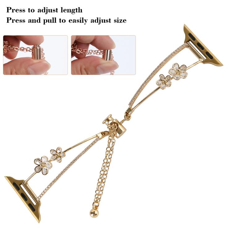 For Apple Watch 46mm / 49mm / 45mm / 44mm Copper-Inlaid Zircon 5-petal Flower Bracelet Watch Band(Silver) - free shipping - PMC TechLife - Order now!