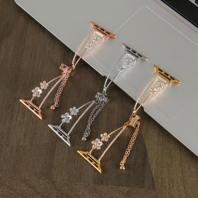 For Apple Watch 46mm / 49mm / 45mm / 44mm Copper-Inlaid Zircon 5-petal Flower Bracelet Watch Band(Rose Gold) - free shipping - PMC TechLife - Order now!