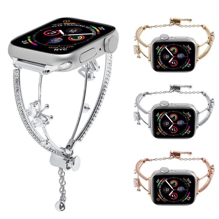 For Apple Watch 46mm / 49mm / 45mm / 44mm Copper-Inlaid Butterfly Zircon Bracelet Watch Band(Siver) - free shipping - PMC TechLife - Order now!