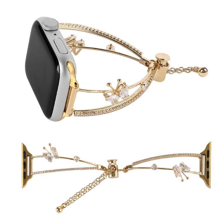 For Apple Watch 42mm / 41mm / 40mm / 38mm Copper-Inlaid Butterfly Zircon Bracelet Watch Band(Gold) - free shipping - PMC TechLife - Order now!