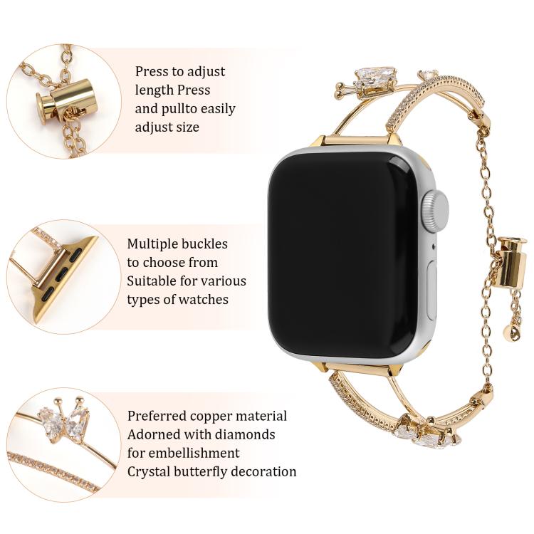 For Apple Watch 46mm / 49mm / 45mm / 44mm Copper-Inlaid Butterfly Zircon Bracelet Watch Band(Rose Gold) - free shipping - PMC TechLife - Order now!
