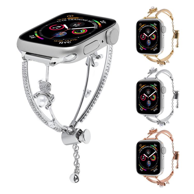 For Apple Watch 46mm / 49mm / 45mm / 44mm Copper-Inlaid Bear Zircon Bracelet Watch Band(Rose Gold) - free shipping - PMC TechLife - Order now!