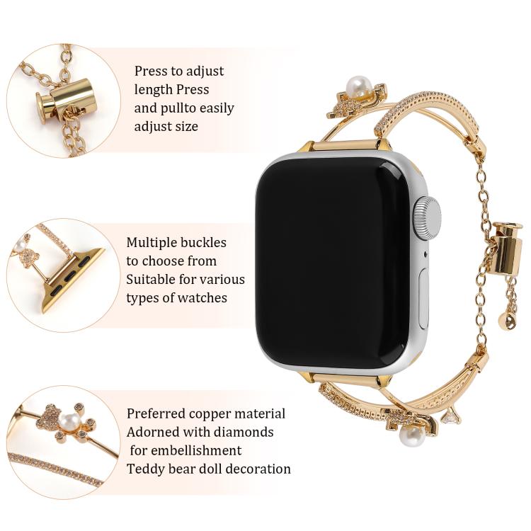 For Apple Watch 46mm / 49mm / 45mm / 44mm Copper-Inlaid Bear Zircon Bracelet Watch Band(Rose Gold) - free shipping - PMC TechLife - Order now!