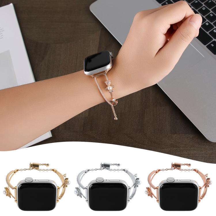 For Apple Watch 46mm / 49mm / 45mm / 44mm Copper-Inlaid Bear Zircon Bracelet Watch Band(Siver) - free shipping - PMC TechLife - Order now!