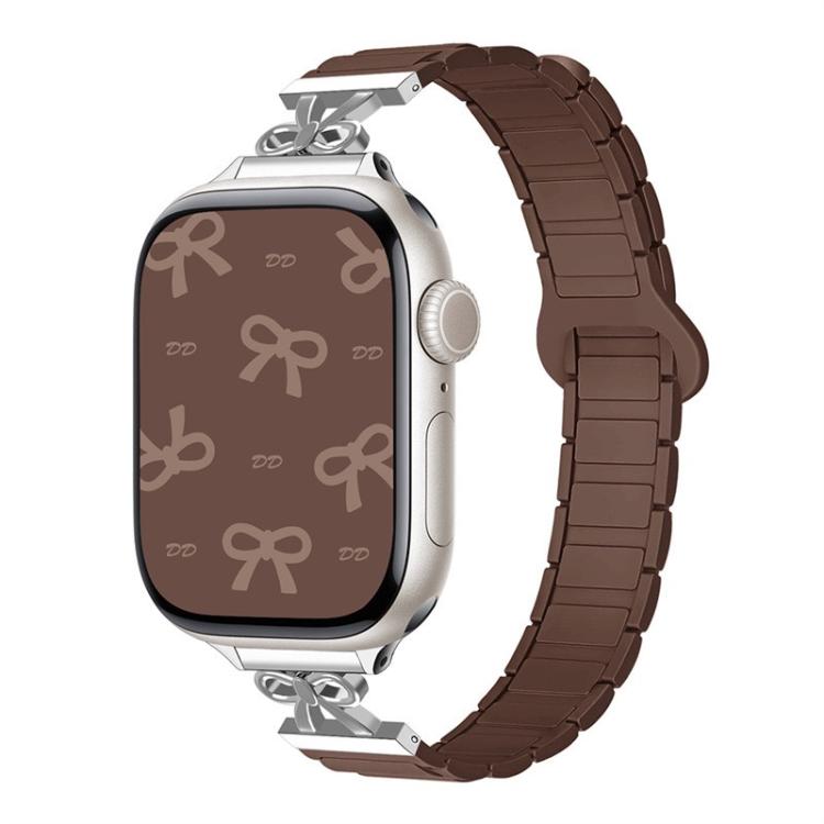 For Apple Watch 46mm / 49mm / 45mm / 44mm Bow Small Waist Magnetic Silicone Watch Band(Chocolate) - free shipping - PMC TechLife - Order now!