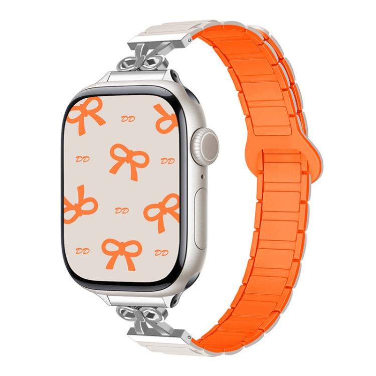 For Apple Watch 46mm / 49mm / 45mm / 44mm Bow Small Waist Magnetic Silicone Watch Band(Starlight Orange) - free shipping - PMC TechLife - Order now!