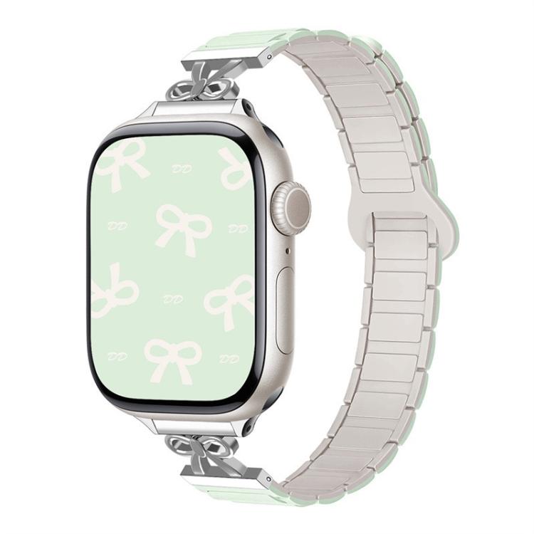 For Apple Watch 42mm / 41mm / 40mm / 38mm Bow Small Waist Magnetic Silicone Watch Band(Pale Mint with Starlight) - free shipping - PMC TechLife - Order now!