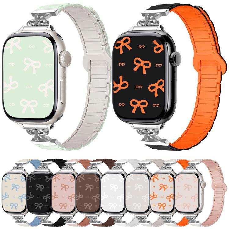 For Apple Watch 42mm / 41mm / 40mm / 38mm Bow Small Waist Magnetic Silicone Watch Band(Pale Mint with Starlight) - free shipping - PMC TechLife - Order now!
