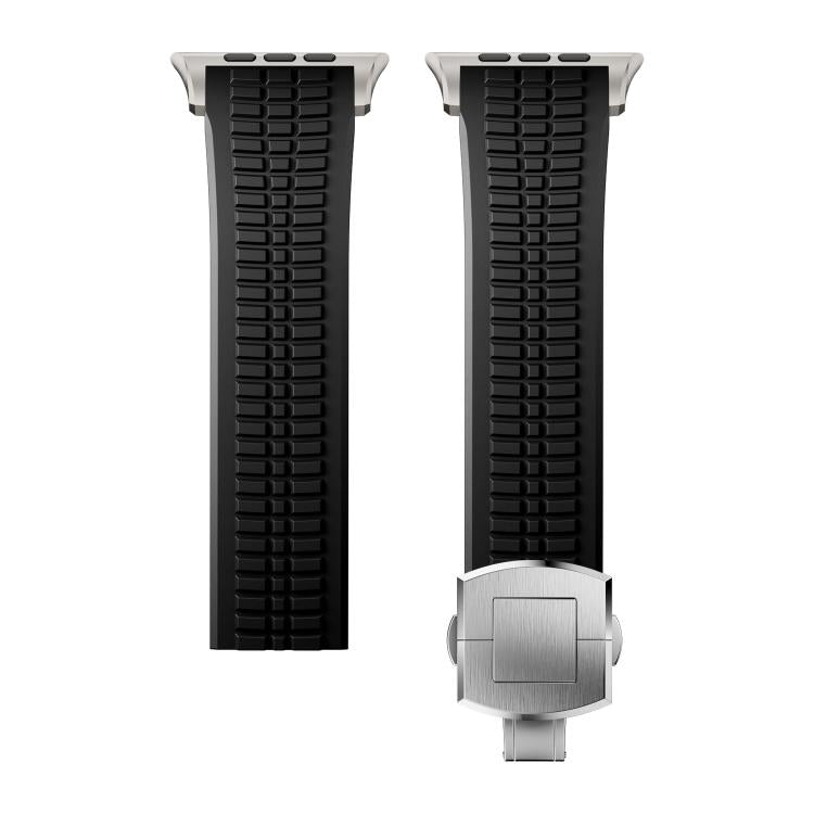 For Apple Watch 46mm / 49mm / 45mm / 44mm Knurled Texture Folding Buckle Silicone Watch Band(Titanium Black) - free shipping - PMC TechLife - Order now!