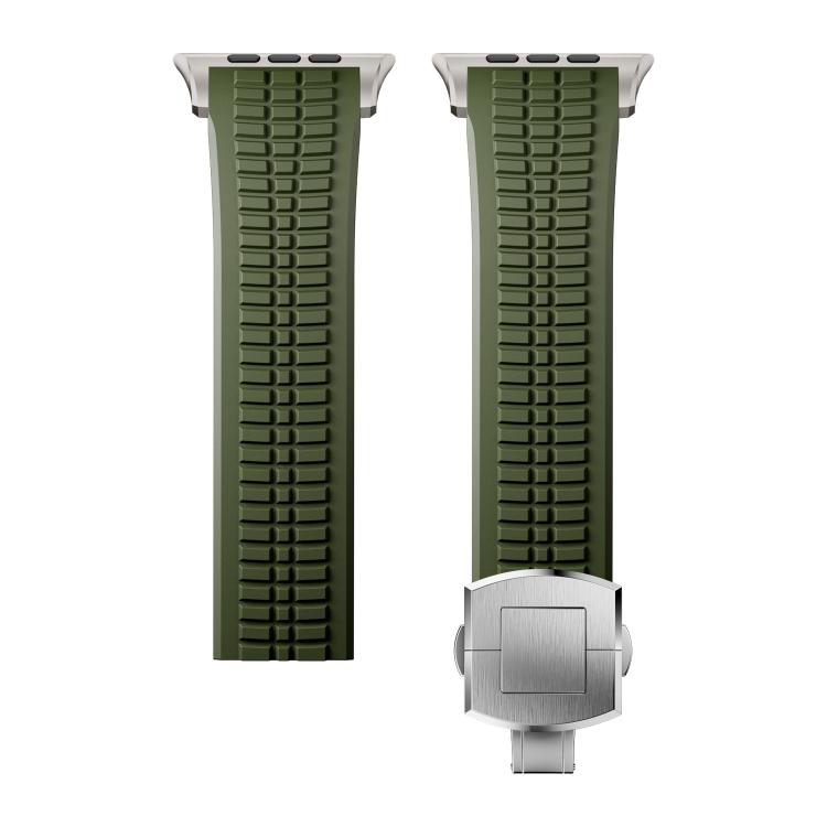 For Apple Watch 46mm / 49mm / 45mm / 44mm Knurled Texture Folding Buckle Silicone Watch Band(Titanium Green) - free shipping - PMC TechLife - Order now!