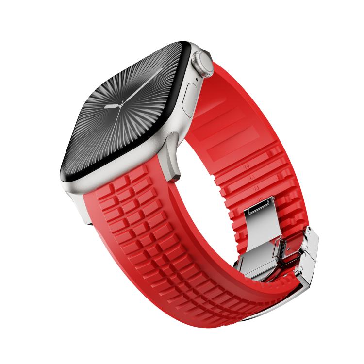 For Apple Watch 46mm / 49mm / 45mm / 44mm Knurled Texture Folding Buckle Silicone Watch Band(Titanium Red) - free shipping - PMC TechLife - Order now!