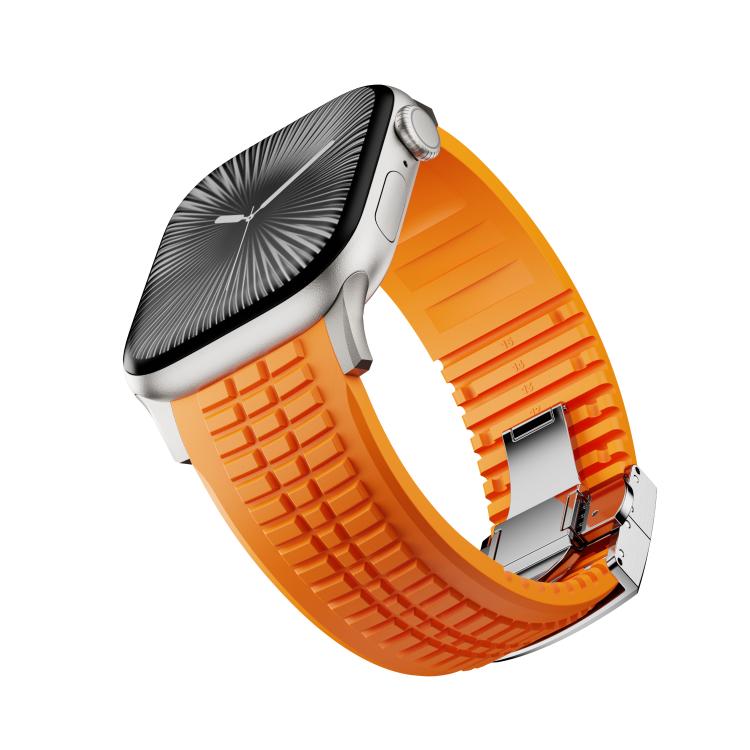For Apple Watch 46mm / 49mm / 45mm / 44mm Knurled Texture Folding Buckle Silicone Watch Band(Titanium Orange) - free shipping - PMC TechLife - Order now!