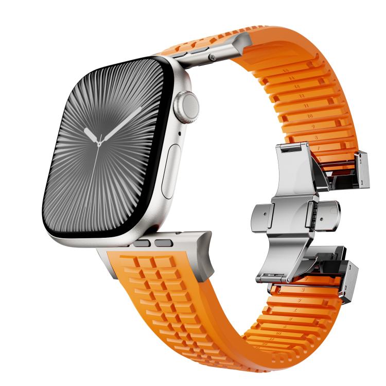 For Apple Watch 46mm / 49mm / 45mm / 44mm Knurled Texture Folding Buckle Silicone Watch Band(Titanium Orange) - free shipping - PMC TechLife - Order now!