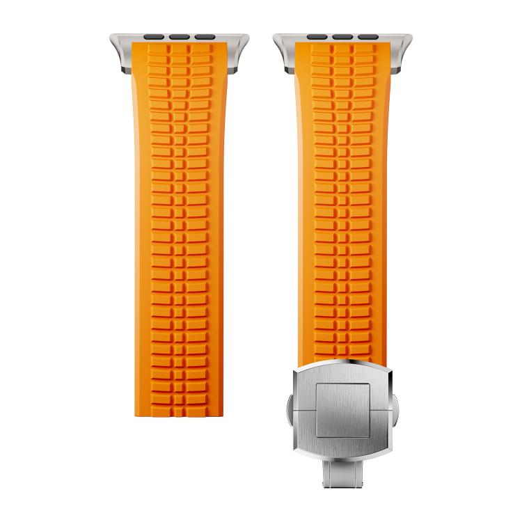 For Apple Watch 46mm / 49mm / 45mm / 44mm Knurled Texture Folding Buckle Silicone Watch Band(Titanium Orange) - free shipping - PMC TechLife - Order now!