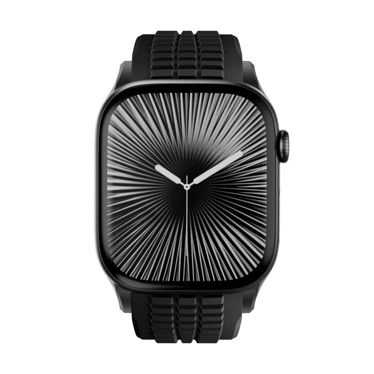 For Apple Watch 46mm / 49mm / 45mm / 44mm Knurled Texture Folding Buckle Silicone Watch Band(Black Black) - free shipping - PMC TechLife - Order now!