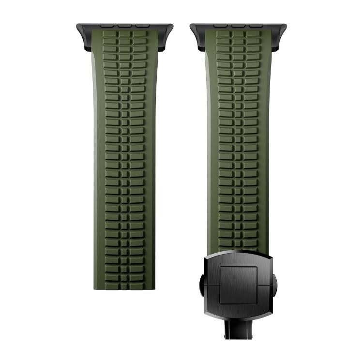 For Apple Watch 46mm / 49mm / 45mm / 44mm Knurled Texture Folding Buckle Silicone Watch Band(Black Green) - free shipping - PMC TechLife - Order now!