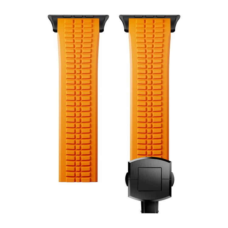 For Apple Watch 46mm / 49mm / 45mm / 44mm Knurled Texture Folding Buckle Silicone Watch Band(Black Orange) - free shipping - PMC TechLife - Order now!