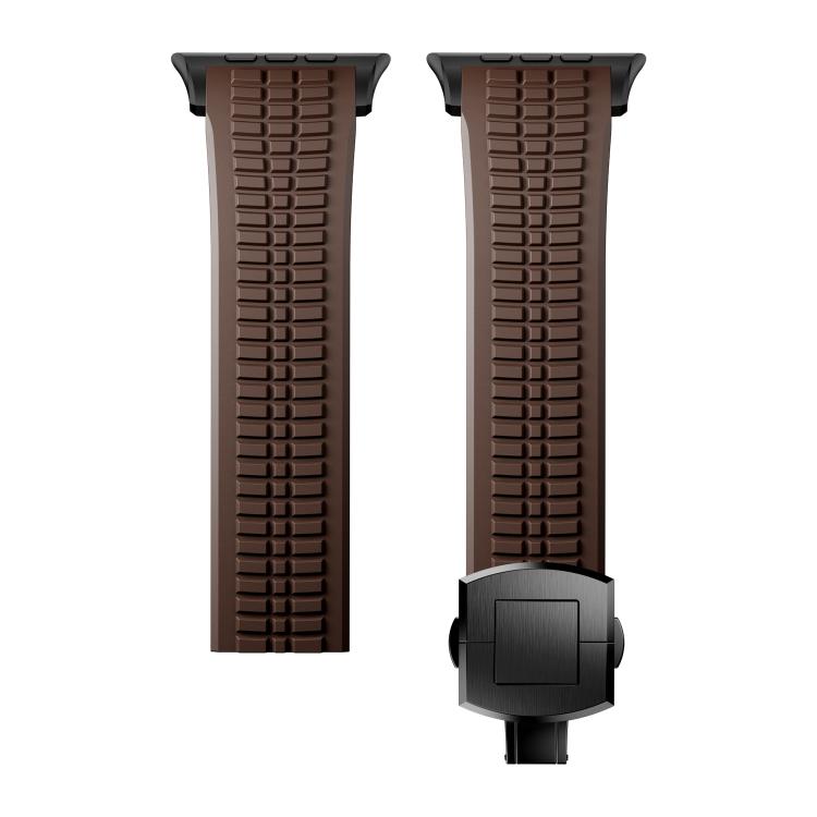 For Apple Watch 46mm / 49mm / 45mm / 44mm Knurled Texture Folding Buckle Silicone Watch Band(Black Curry) - free shipping - PMC TechLife - Order now!