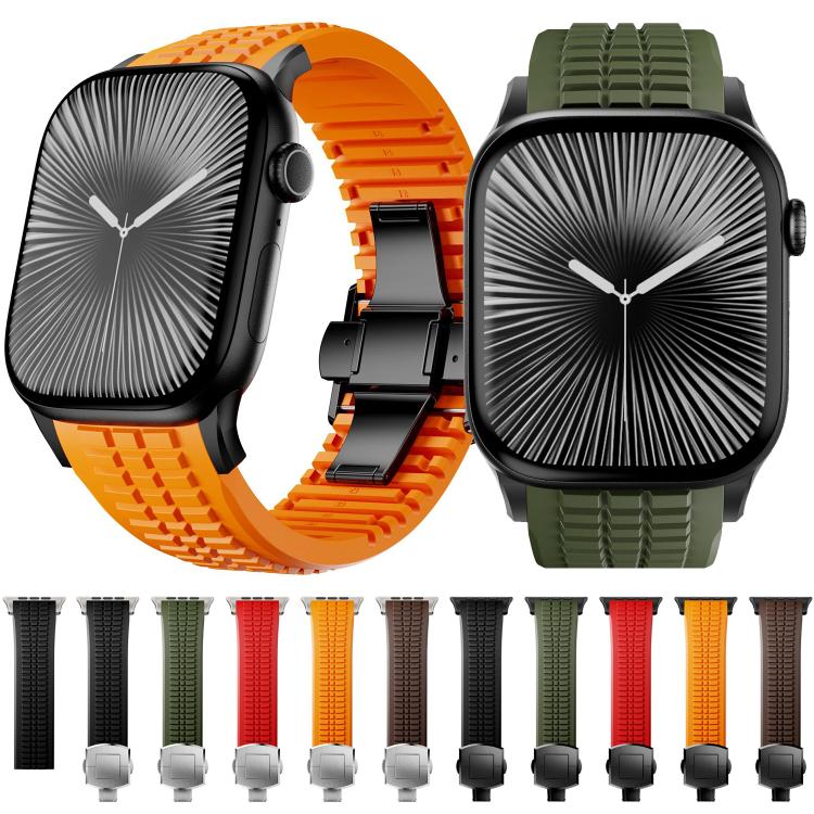 For Apple Watch 46mm / 49mm / 45mm / 44mm Knurled Texture Folding Buckle Silicone Watch Band(Titanium Orange) - free shipping - PMC TechLife - Order now!