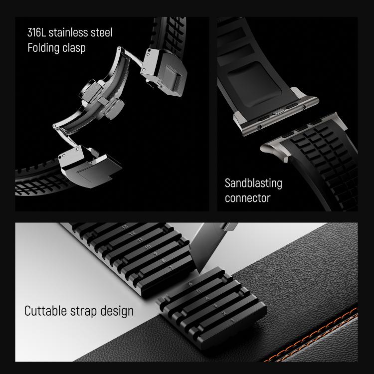 For Apple Watch 46mm / 49mm / 45mm / 44mm Knurled Texture Folding Buckle Silicone Watch Band(Titanium Orange) - free shipping - PMC TechLife - Order now!