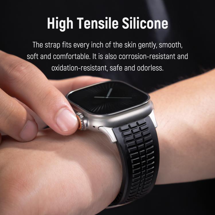 For Apple Watch 46mm / 49mm / 45mm / 44mm Knurled Texture Folding Buckle Silicone Watch Band(Titanium Orange) - free shipping - PMC TechLife - Order now!