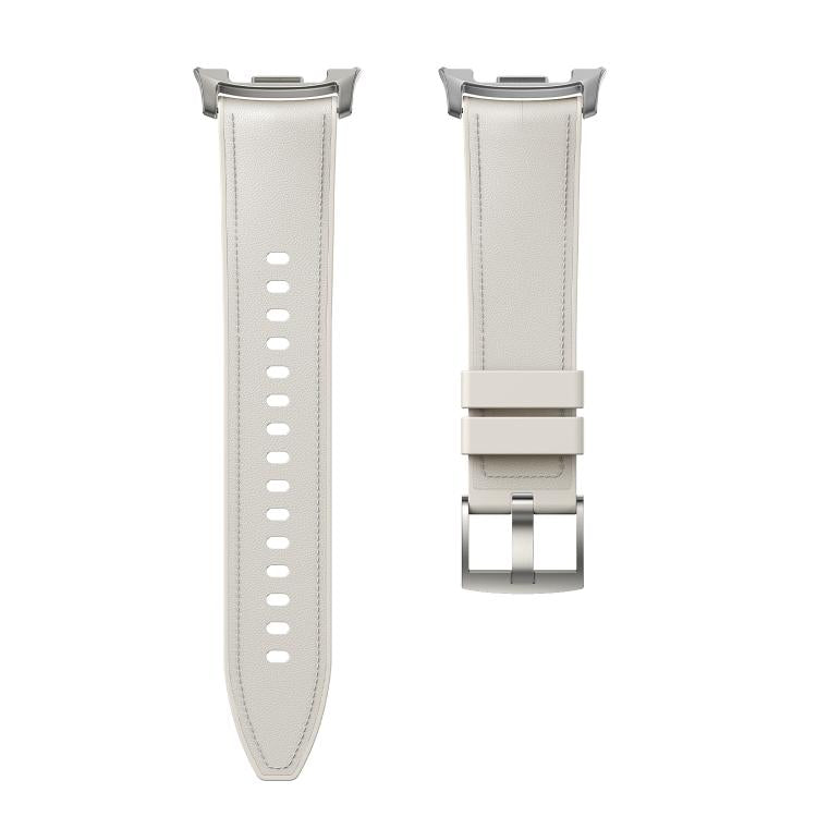 For Samsung Galaxy Watch8 / Watch8 Classic Metal Head Leather Skin Silicone Watch Band(White) - free shipping - PMC TechLife - Order now!