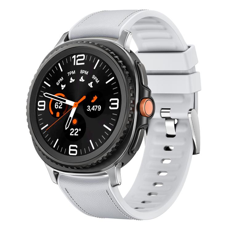 For Samsung Galaxy Watch8 / Watch8 Classic Metal Head Leather Skin Silicone Watch Band(Light Gray) - free shipping - PMC TechLife - Order now!
