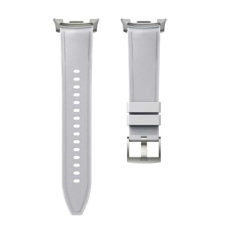 For Samsung Galaxy Watch8 / Watch8 Classic Metal Head Leather Skin Silicone Watch Band(Light Gray) - free shipping - PMC TechLife - Order now!