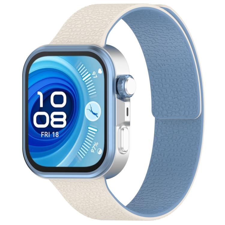 For Huawei Watch Fit4 / Fit4 Pro / Fit3 Lychee Texture Soft Magnetic Silicone Watch Band(White Blue) - free shipping - PMC TechLife - Order now!