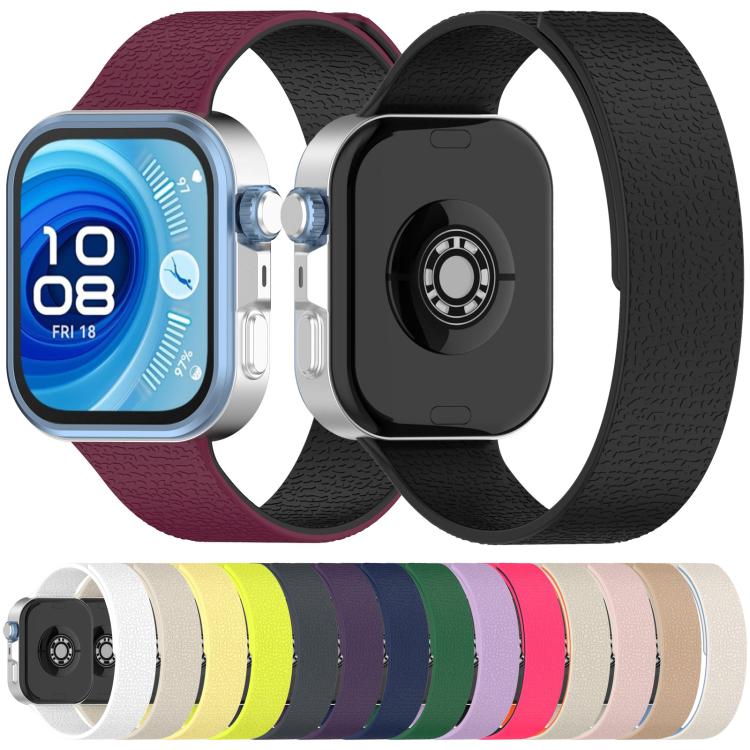 For Huawei Watch Fit4 / Fit4 Pro / Fit3 Lychee Texture Soft Magnetic Silicone Watch Band(Dark Purple) - free shipping - PMC TechLife - Order now!