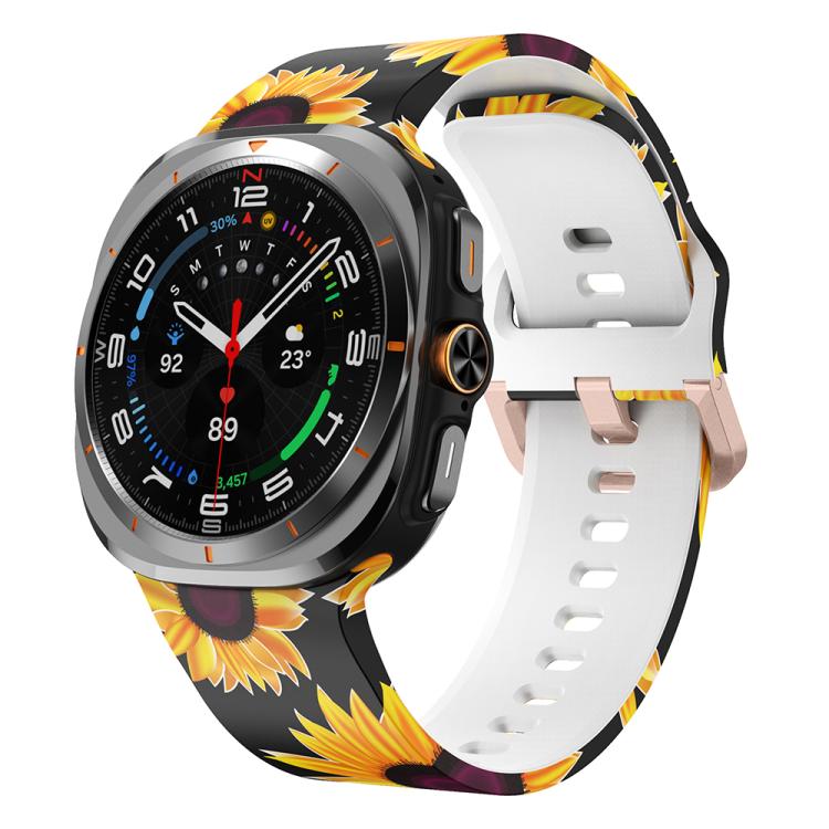 For Samsung Galaxy Watch Ultra 47mm / Ultra 2025 Printed Silicone Watch Band(Black Sunflower) - free shipping - PMC TechLife - Order now!
