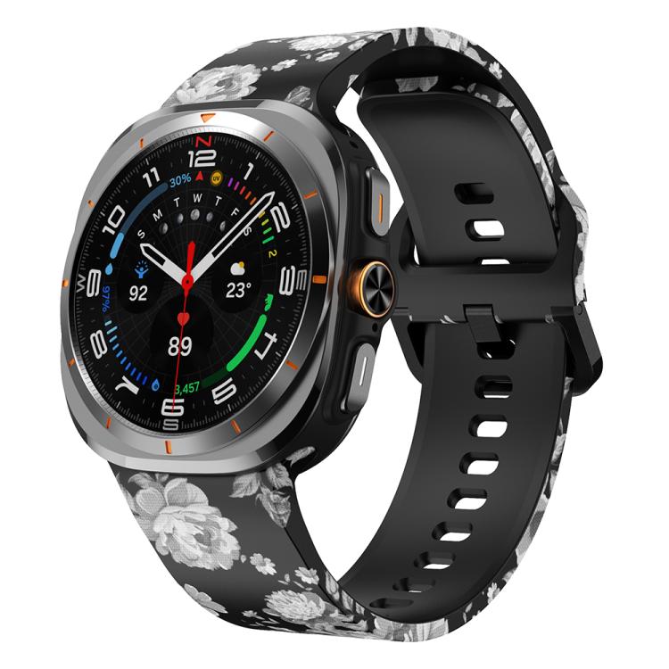 For Samsung Galaxy Watch Ultra 47mm / Ultra 2025 Printed Silicone Watch Band(Retro Gray Flower) - free shipping - PMC TechLife - Order now!