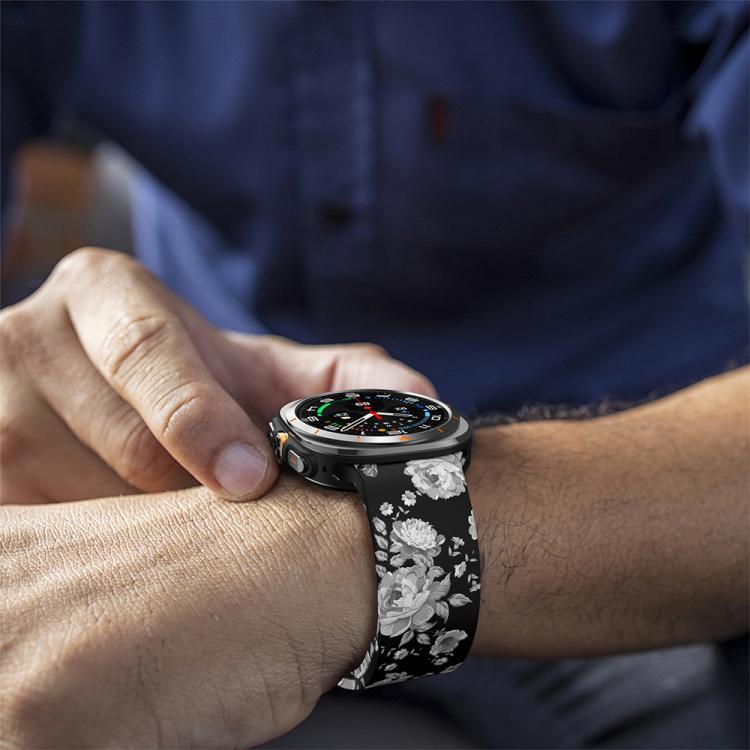 For Samsung Galaxy Watch Ultra 47mm / Ultra 2025 Printed Silicone Watch Band(Retro Gray Flower) - free shipping - PMC TechLife - Order now!