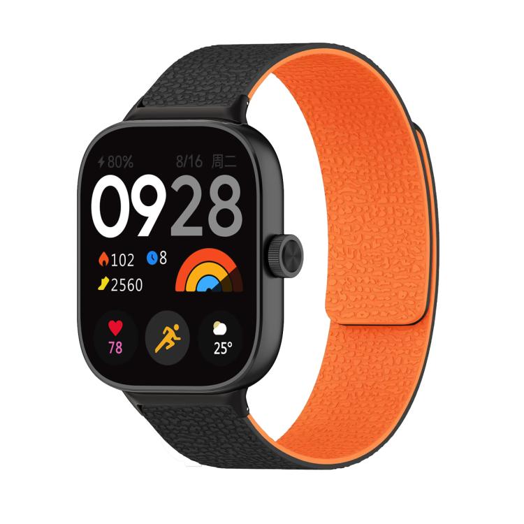 For Xiaomi Smart Band 9 Pro / Redmi Watch 5 Lychee Texture Soft Magnetic Silicone Watch Band(Black Orange) - free shipping - PMC TechLife - Order now!