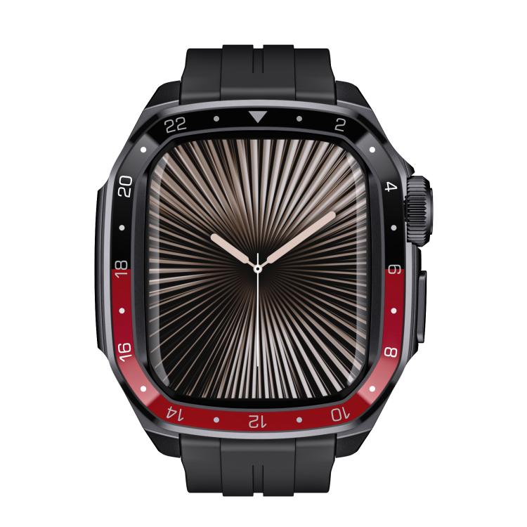 For Apple Watch Series 10 46mm Scale Model Integrated Metal Frame Silicone Watch Band(Black Frame Black Red Dial) - free shipping - PMC TechLife - Order now!