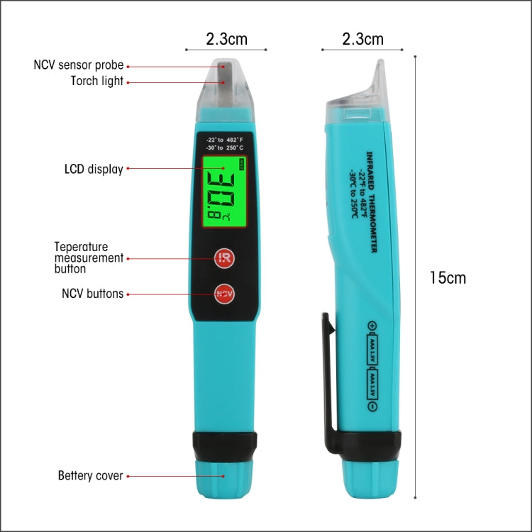 JHL-18A Digital Non-Contact Thermometer AC Voltage Detector Infrared Thermometer Voltage Pen Type Handheld Induction Voltage Tester - Current & Voltage Tester by PMC Jewellery | Online Shopping South Africa | PMC Jewellery | Buy Now Pay Later Mobicred