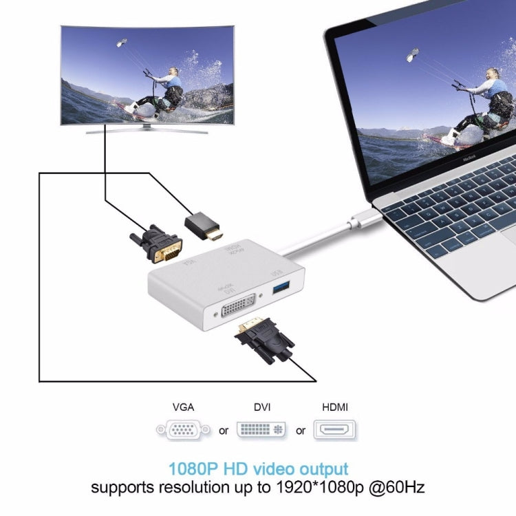 4 in 1 USB 3.1 USB C Type C to HDMI VGA DVI USB 3.0 Adapter Cable for Laptop Apple Macbook Google Chromebook Pixel - Cable & Adapters by PMC Jewellery | Online Shopping South Africa | PMC Jewellery | Buy Now Pay Later Mobicred