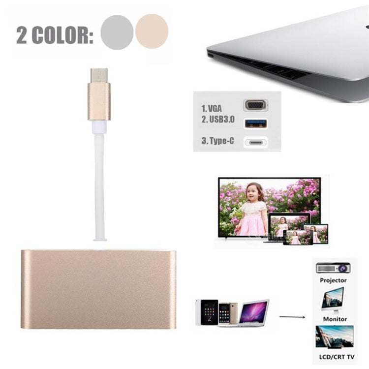 USB Type C to VGA 3-in-1 Hub Adapter supports USB Type C tablets and laptops for Macbook Pro / Google ChromeBook(Gold) - free shipping - PMC Jewellery - Order now!