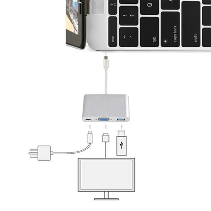 USB Type C to VGA 3-in-1 Hub Adapter supports USB Type C tablets and laptops for Macbook Pro / Google ChromeBook(Silver) - Cable & Adapters by PMC Jewellery | Online Shopping South Africa | PMC Jewellery