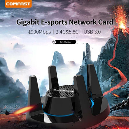 Comfast CF-958AC High Power PA Wifi Adapter 1900Mbps Gigabit E-Sports Network Card 2.4Ghz+5.8Ghz USB 3.0 PC Lan Dongle Receiver - Wireless Routers by COMFAST | Online Shopping South Africa | PMC Jewellery | Buy Now Pay Later Mobicred