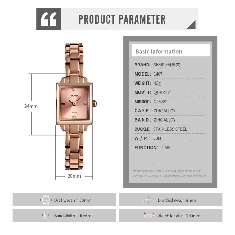 SKMEI 1407 Business Fashion Watch with Diamonds Delicate and Elegant Square Zinc Alloy Quartz Watch for Women Silvery - free shipping - PMC TechLife - Order now!
