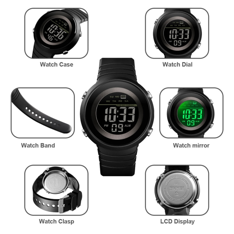 SKMEI 1497 Fashion Simple Backlight Single Display Electronic Watch Timing Alarm Watch(Blue Black) - free shipping - PMC TechLife - Order now!